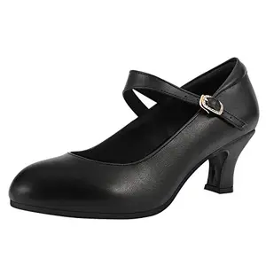 Sogebo Ankle Strap Dance Heels Womens Character Shoes Ballroom Latin Dress Pumps, 7 M US Black