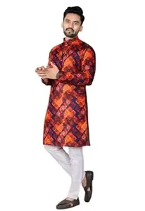 Printed Cotton Blend Material Kurta Full Sleeve for Men (ONLY Kurta) 07_FOIL_RED L Size L