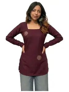 ANNI Designer Women’s Viscose Blend Printed Short Kurti | Straight Fit Casual Ethnic Top | Square Neck 3/4 Sleeve Kurta Office College