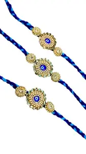 Evil Eye Rakhi for Brother | Single Designer Rakshabandhan Rakhi with Pearl Beads and Meena Work | Blue Thread Protective Rakhii for Bhai