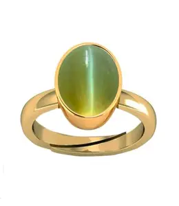 KUSHMIWAL GEMS 1.42 Carat / 2.25 Ratti Natural AA++ Quality Certifed Cat's Eye Stone Gold Plated Crystal Adjustable Ring for Men and Women (Lab Approved)