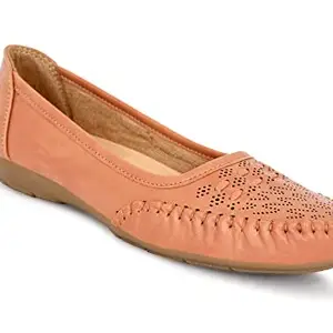 Karaddi 6093 Women's Laser Cut Design Fashion Ballet Flats Bellies for Women & Girls Color Peach Size 40 EU or 7 UK/ind
