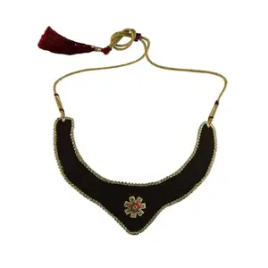 MAYA FASHION Multi Colour Kundun Stud Velvet Necklace Elegant Necklace for Girls & Women | Wedding | Festival All Occasions (Sku-nec6293)