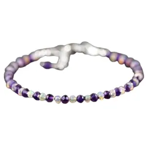 RRJEWELZ Ethiopian Welo Opal & Amethyst bracelet for men & women - 3mm Round Smooth beads - 7 Inch Adjustable with Silver plated clasp – Healing, Fashion, Gift, Spiritual, Yoga|LCBR_RR_07568