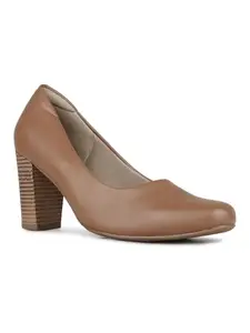 Inc.5 Women Tan Solid Round Toe Block Heel Pumps