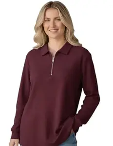 Mack Jonney Women’s Ribbed Zip Polo T-Shirt | Full Sleeve Collared Top | Camel Beige Casual Sweatshirt | Regular Fit-M7403