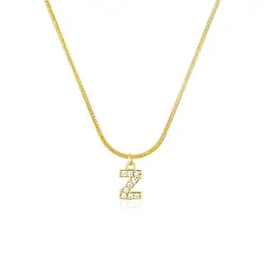 Aaishwarya 18K Gold Plated Anti-Tarnish Zircon Initial Letter Z Pendant | Necklace for Women and Girls | Elegant Minimal Jewelry | Dainty Personalized Gift