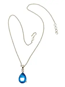 Femmibella Silver Plated Turquoise Blue Drop Stone Pendant Chain for Women