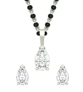 CLARA 925 Sterling Silver Pear Mangalsutra Tanmaniya Pendant Earring Jewellery Set with Chain Gift for Women and Girls