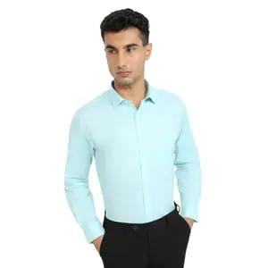 Park Avenue Men Regular Fit Solid Pattern Pure Cotton Semicutaway Collar Full Sleeve Formal Shirt (Size: 44)-PMSK19003-B3 Medium Blue