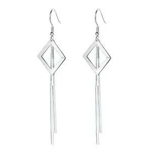 STYLISH TEENS dc jewels Beautiful Long Earrings For Women & Girls Stainless Steel Drops & anglers (Silver)