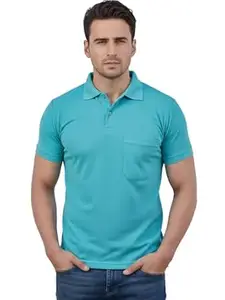 SMAN Men's Polo T-Shirt Regular Fit Half Sleeves with Pocket and Bottom Neck Collar for Casual and Daily Use.
