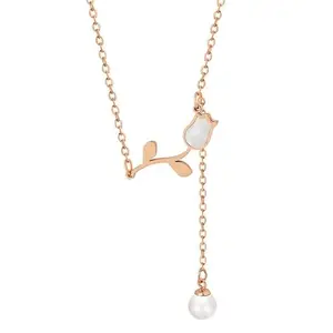 MYKI Radiantly poised & Royal Rose & Pearl Pendant Chain For Women & Girls