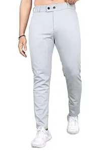 Mehrang Men's Slim Fit Casual Trousers, Black, Cotton Blend, Side Pockets