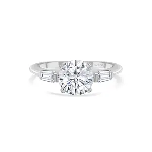 Ornate Jewels 925 Silver 2 Carat Round AAA Grade American Diamond Solitaire Engagement Ring for Women and Girls Jewellery Gift