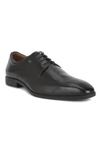 Louis Philippe Men Black Formal Leather Perforated Derby Shoes Euro- 41