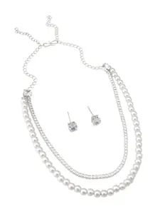 Aadita Women's Brass artificial beads Lightweight and Durable Design 1 Necklace For Weddings and Celebrations (NK4586_White)