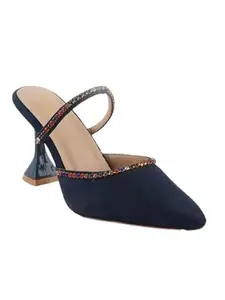 scentra fashion Women's Solid Slim Pointed-Toe Slingback Heels with Open Back – Sleek and Comfortable for Parties and Office Wear (Blue, UK Footwear Size System, Adult, Women, Numeric, Medium, 9)