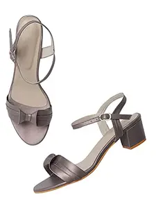 Marc Loire Women's Gun Metal Leather Open Toe Block Heel Party & Fashion Sandals, 3 UK