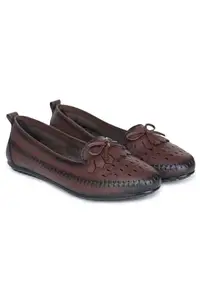 Zoom Shoes Premium Leather Comfortable Lightweight Bellies for Women with Rubber Sole Ideal for Casual Wear Brown