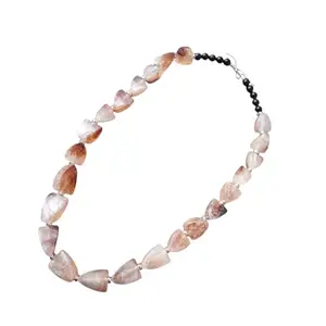 Handcrafted Natural Stone Beaded Necklace, Pink and Brown Tones, Black Accent Beads Necklace for Women, best for any occassions like casual and party etc.