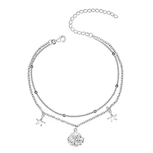 Amazon Brand - Nora Nico 925 Sterling Silver Anklets for Women | BIS Hallmarked Layered Sea Shell Star Charm Anklet for Women 10.5 Inches
