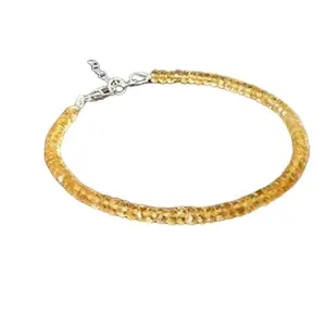 RRJEWELZ Citrine Rondelle Beaded Bracelet – Faceted 3mm Yellow Stones with Silver Lock – 7 Inch Adjustable link Bracelet for Men & Women|LCBR_RR_02150