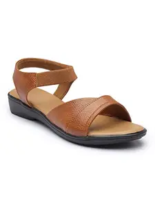 SNEAKERSVILLA Comfortable and Synthetic Leather Casual Flats Sandals for Women and Girls. (Tan, 5)
