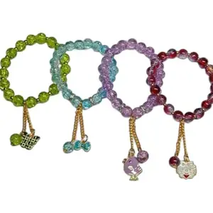 Crystal Beaded Stretch Bracelets with Charm Pendants Set of 4 Multi-Colour Beads bracelet for women kids girls adjustable design handmade bracelets