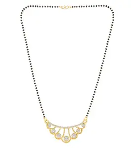 MEENAZ American Diamond Mangalsutra for women stylish Peacock vati wati 1gm gold mangal sutra short AD CZ Pendant Necklace design jewellery for women nallapusalu one gram 18 inch black beads chain -52