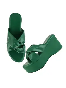 The White Pole Casual and Classy Platform Heels Chunky Heel Sandals Light Weight Comfortable & Trendy Party Wedges Heels for Girls & Women Green