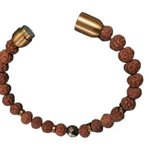 Blustone Beautiful Handmade Pyrite Stone Rudraksha Bracelet Magnetic Clasp 5 Mukhi Ruthratcham Hath Ka Kada Beslet Original Certified रुद्राक्ष ब्रेसलेट Pairaits Stone Rudrajam Bracelets for Unisex