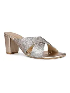 Inc.5 Womens Rose Gold Printed Open Toe Block Heel Mules