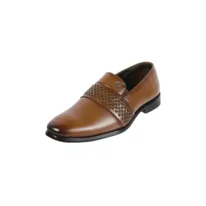 Metro Men Tan Leather Formal Laser-Cut Slip-On Shoes UK/7 EU/41 (19-458)