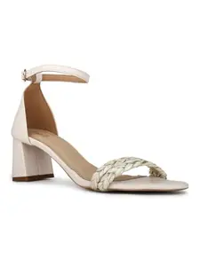 Inc.5 Womens Cream Party Wear Solid Open Toe Heel With Ankle Strap
