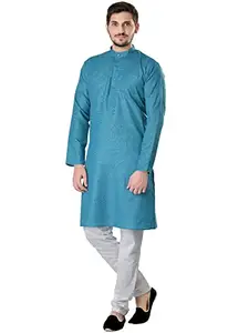 SHIWAM ETHNIX Men's Indi Print Kurta Pyjama Set - Tropical Jaiselmer Collection Cyan Blue