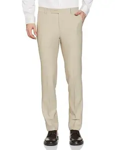 Arrow Men's Structured Tapered Fit Polyester Formal Trouser Beige