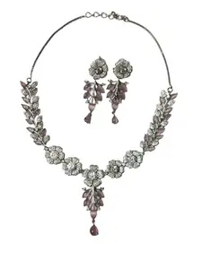 Fashion Jewelery set with necklace and earrings for women and girls (Rose pink and white zircon stones)