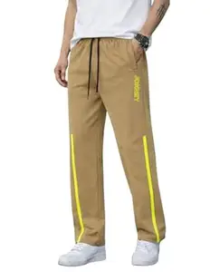 Mack Jonney Men’s Track Pants with Neon Yellow Side Stripe | Regular Fit Gym & Sports Lower | Activewear Training Joggers with Drawstring-M7961