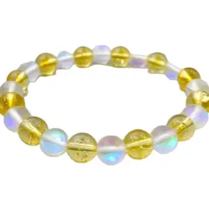 LKBEADS Citrine & Aura Quartz Bracelet, Beaded Bracelet, Gift for Her, Gemstone Bracelet, Healing Bracelet, 8mm Beads, Friendship Bracelet, Crystals|8mm Round|Smooth|Yellow & White|SRC_LI_000591