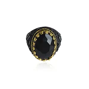 Waama Jewels Stylish Black Color Bordered with golden Plating Ring for Men Brass Cubic Zirconia Brass Plated Ring (15)