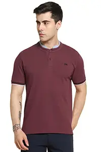 Dennis Lingo Men's Slim Fit Maroon Mandarin T-Shirt