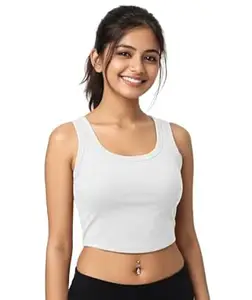 ELEG & STILANCE Women Sleeveless Crop Tank Top | Slim Fit Round Neck Stretchable Casual Top | Soft Solid Ribbed Innerwear Camisole | Summer Stylish Basic Top