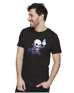 ALLEN BLACK Men's & Women's Regular Fit T-Shirt Skeleton Sorcerer Role Playing Game 100% Cotton Unise T-Shirt Black_SKELET06-Black L Men Round_