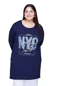 In Love Women's Cotton Chest Printed Full Sleeve Plus Size Long T-Shirt,FSLP570F08_XL