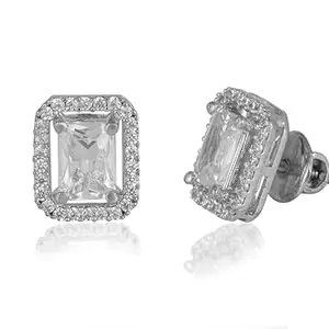 SGM SILVER LLP SGM SILVER 925 Sterling Silver Emreald Cut Solitaire Earrings Studs Tops Gifts for Women and Girls