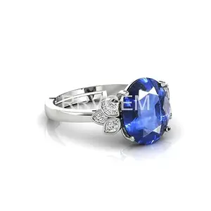 RRVGEM Origianal certified Natural BLUE SAPPHIRE RING 2.00 Ratti Silver Plated Handcrafted Finger Ring With Beautifull Stone Men & Women Jewellery Collectible LAB - CERTIFIED