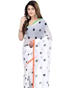 dB DESH BIDESH Women's Soft Cotton Tricolour Handloom Saree Trendy Republic Day Tiranga Jamdani Saree Crepe Mulmul Mysore Silk Chiffon Georgette Flag Sarees for Women