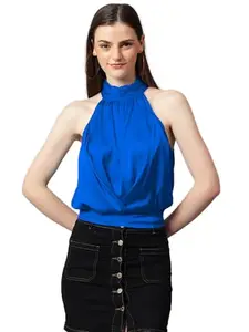KOTTY Women's Solid Sleeveless Regular Fit Royal Navy Blue Top(Blue,XL)-KOTTYTOP537XL