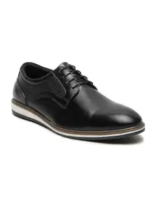 TEAKWOOD LEATHERS Men's Stylish Semi-Formal Lace-Up Leather Shoes, Slip-on Round Toe Cushioned Footbed TPR Outsole (Black, 40)